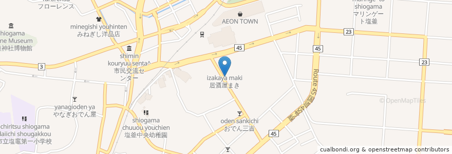 Mapa de ubicacion de かじきや en Jepun, 宮城県, 塩竈市.