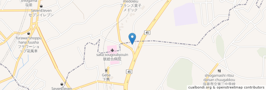 Mapa de ubicacion de お好み焼 ミヤモト en Япония, Мияги, 多賀城市, 塩竈市.