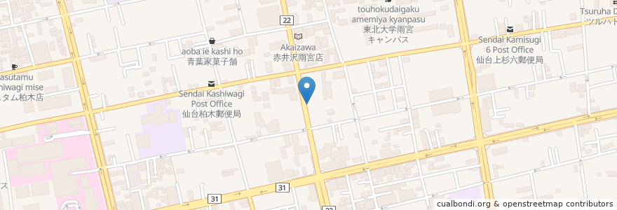 Mapa de ubicacion de おおくぼ動物病院 en 일본, 미야기현, 仙台市, 青葉区.