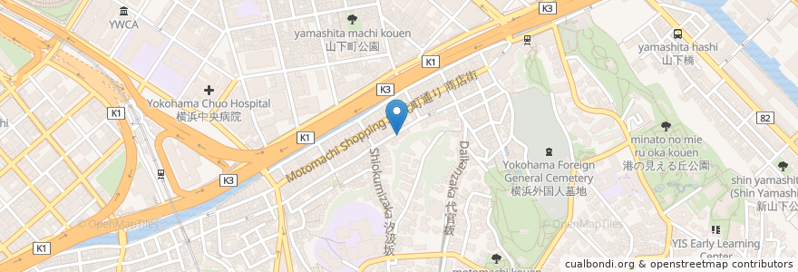 Mapa de ubicacion de ビストロ エルエラ en 일본, 가나가와현, 요코하마시, 中区.