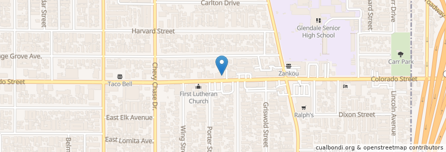 Mapa de ubicacion de Pizza Boy en アメリカ合衆国, カリフォルニア州, Los Angeles County, Glendale.