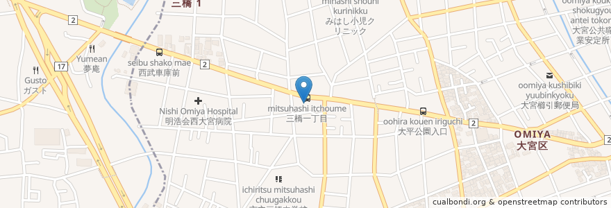 Mapa de ubicacion de 大宮三橋一郵便局 en Japão, 埼玉県, さいたま市, 大宮区.