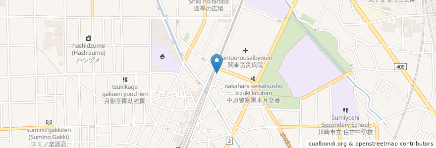 Mapa de ubicacion de 日生薬局 en Japón, Prefectura De Kanagawa, Kawasaki, 中原区.