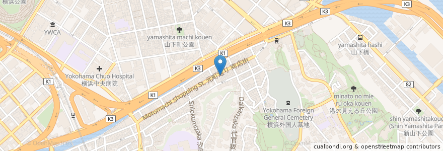 Mapa de ubicacion de サンドグラス en 日本, 神奈川県, 横浜市, 中区.