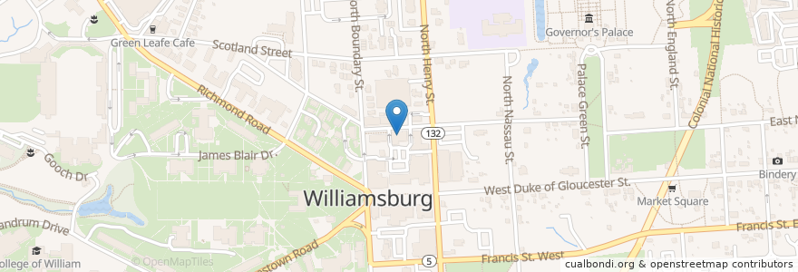 Mapa de ubicacion de Baskin-Robbins en Stati Uniti D'America, Virginia, Williamsburg.