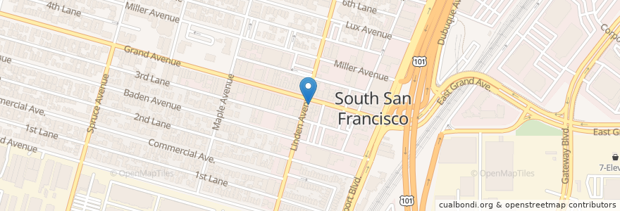 Mapa de ubicacion de Thai Satay Restaurant and Bar en Vereinigte Staaten Von Amerika, Kalifornien, San Mateo County, South San Francisco.