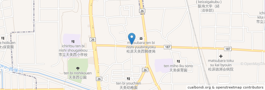 Mapa de ubicacion de 天美動物診療所 en Japón, Prefectura De Osaka, 松原市.