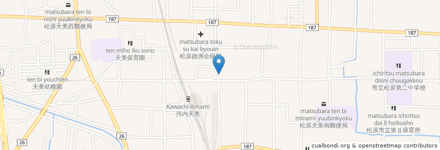 Mapa de ubicacion de 松のや 河内天美店 en 日本, 大阪府, 松原市.