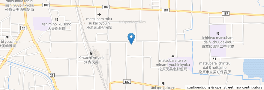 Mapa de ubicacion de ココカラファイン ドラッグセガミ天美店 en Japão, 大阪府, 松原市.