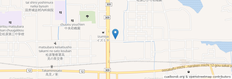 Mapa de ubicacion de 居酒屋ダイニング ふぁいみぃる en 日本, 大阪府, 松原市.