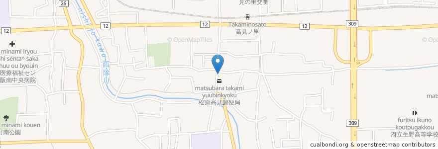Mapa de ubicacion de 松原高見郵便局 en Japon, Préfecture D'Osaka, 松原市.