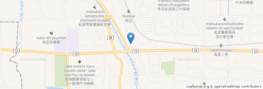 Mapa de ubicacion de アズミ薬品 布忍店 en Japão, 大阪府, 松原市.