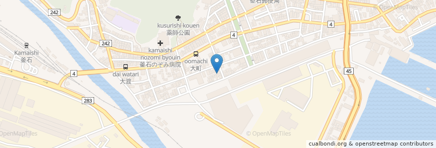 Mapa de ubicacion de たこ正　なにわ en Japonya, 岩手県, 釜石市.