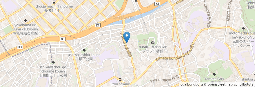Mapa de ubicacion de 横浜弁天堂 en ژاپن, 神奈川県, 横浜市, 中区.
