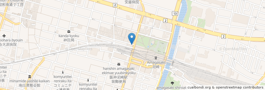 Mapa de ubicacion de くいもの屋わん en اليابان, 兵庫県, 尼崎市.
