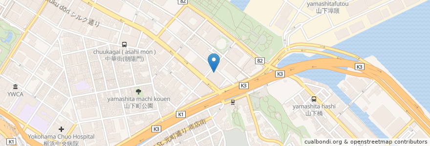 Mapa de ubicacion de ハワイアンカフェ シナモンズ (Cinnamon's) en Japan, Präfektur Kanagawa, Yokohama, 中区.