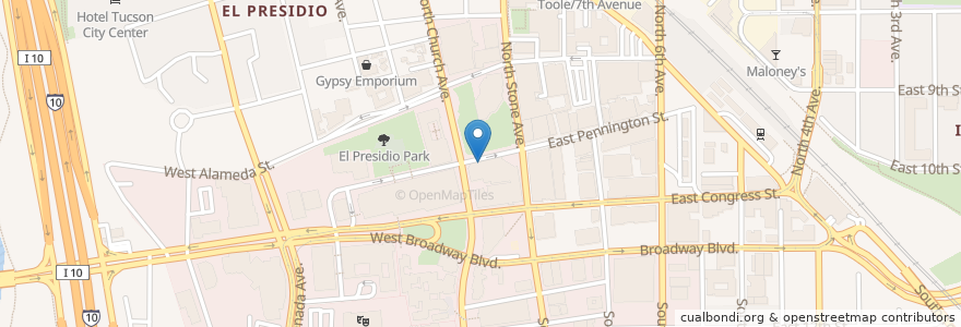 Mapa de ubicacion de Eleven Cafe en Estados Unidos De América, Arizona, Pima County, Tucson.