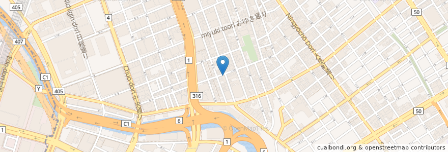 Mapa de ubicacion de 来来飯店 en Japan, 東京都, 中央区.