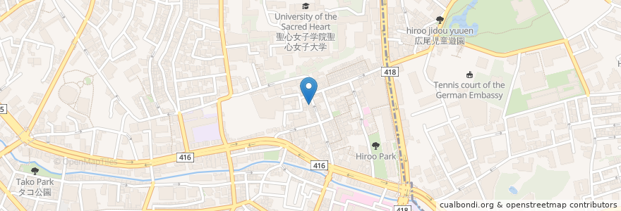 Mapa de ubicacion de つばき食堂 en 日本, 東京都, 港区, 広尾.