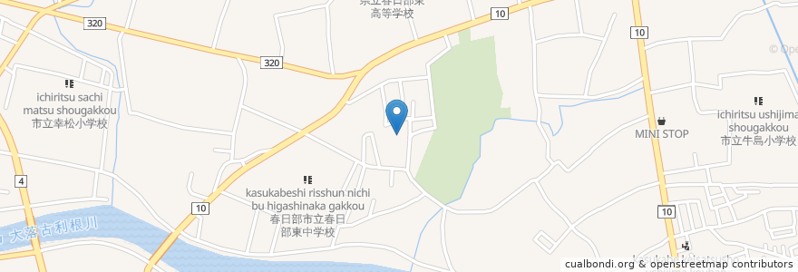 Mapa de ubicacion de 村社女體神社 en 일본, 사이타마현, 春日部市.