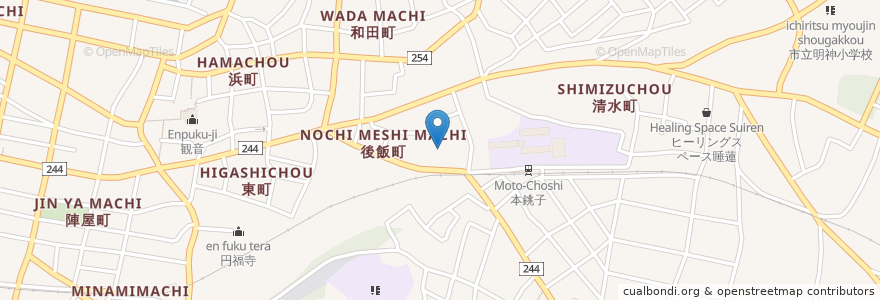 Mapa de ubicacion de 浅間神社 en Jepun, 千葉県, 銚子市.
