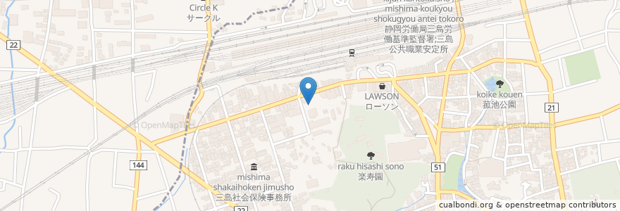 Mapa de ubicacion de 清水銀行 en Japon, Préfecture De Shizuoka, 三島市.