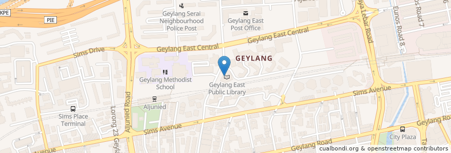Mapa de ubicacion de Geylang East Public Library en 新加坡, 东南区.
