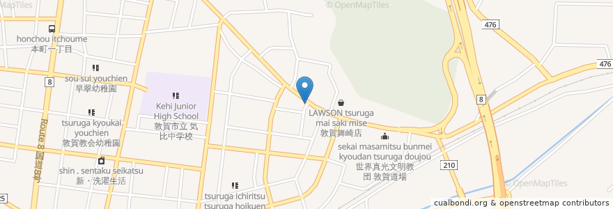 Mapa de ubicacion de カフェ茶屋 珈夢 en Japonya, 福井県, 敦賀市.