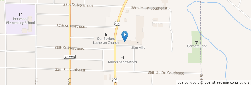 Mapa de ubicacion de Vino's Ristorante & R.G. Books Lounge en الولايات المتّحدة الأمريكيّة, آيوا, Linn County, Cedar Rapids.