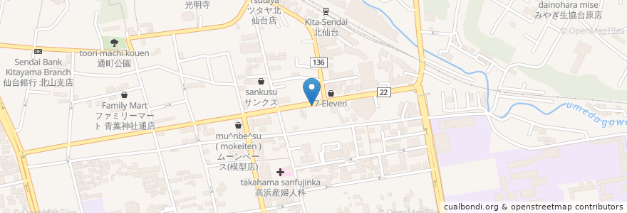 Mapa de ubicacion de 開城苑 en 日本, 宫城县, 仙台市, 青葉区.