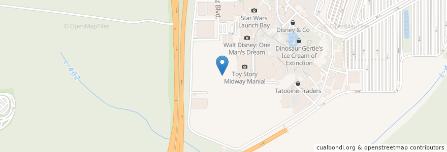 Mapa de ubicacion de Woody's Lunch Box en États-Unis D'Amérique, Floride, Reedy Creek Improvement District, Comté D'Orange, Bay Lake.
