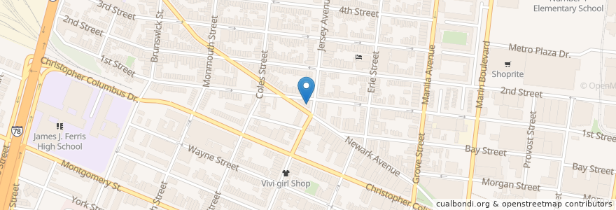 Mapa de ubicacion de Left Bank Burger Bar en 미국, 뉴저지, Hudson County, Jersey City.