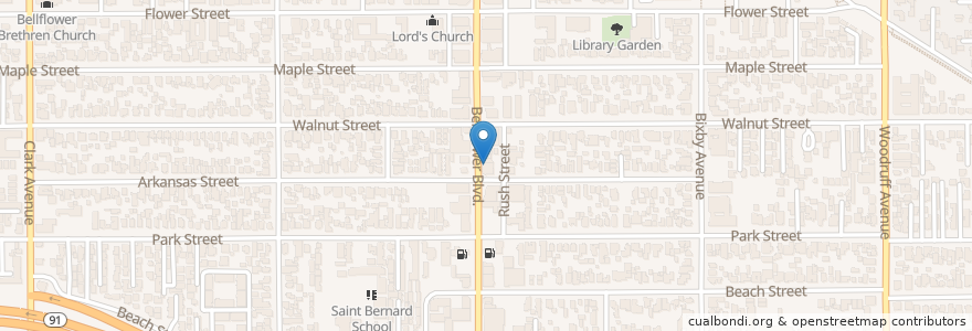 Mapa de ubicacion de Bellflower Diner en United States, California, Los Angeles County, Bellflower.