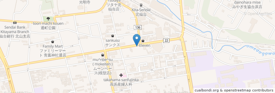 Mapa de ubicacion de とんとん亭 en Japão, 宮城県, 仙台市, 青葉区.