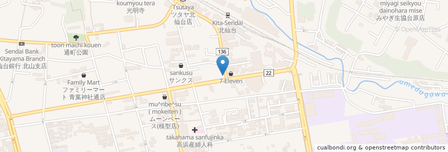 Mapa de ubicacion de 北仙台はせがわクリニック en 日本, 宫城县, 仙台市, 青葉区.