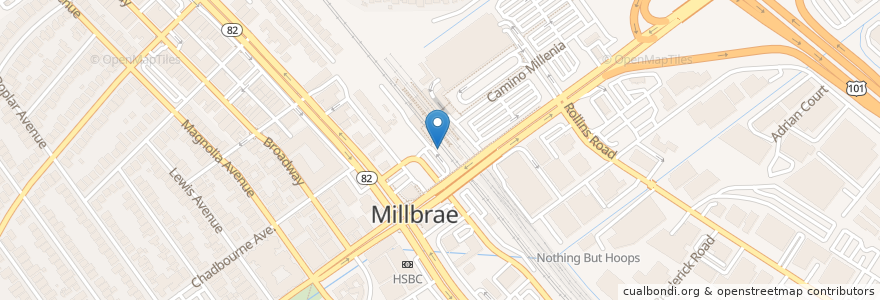 Mapa de ubicacion de Millbrae West Plaza en Amerika Birleşik Devletleri, Kaliforniya, San Mateo County, Millbrae.