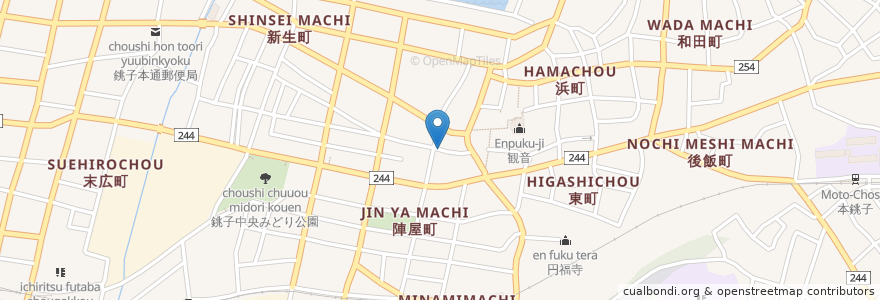 Mapa de ubicacion de 清明稲荷 en Japan, 千葉県, 銚子市.