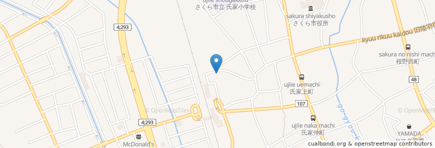 Mapa de ubicacion de 氏家保育園 en Japón, Prefectura De Tochigi, さくら市.