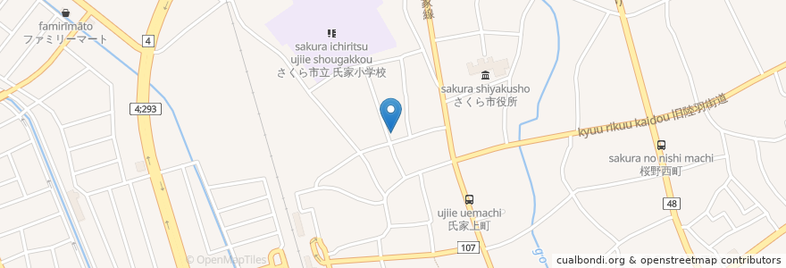 Mapa de ubicacion de 氏家馬場郵便局 en Japan, Tochigi Prefecture, Sakura.