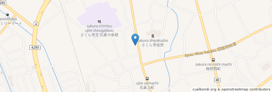 Mapa de ubicacion de 足利銀行氏家支店 en 日本, 栃木県, さくら市.