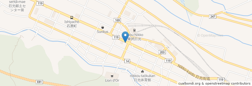 Mapa de ubicacion de カフェ・フルール en اليابان, 栃木県, 日光市.