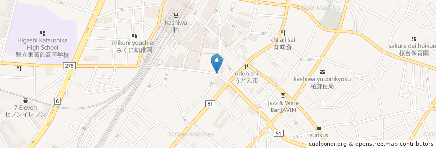 Mapa de ubicacion de てんや en Japón, Prefectura De Chiba, 柏市.