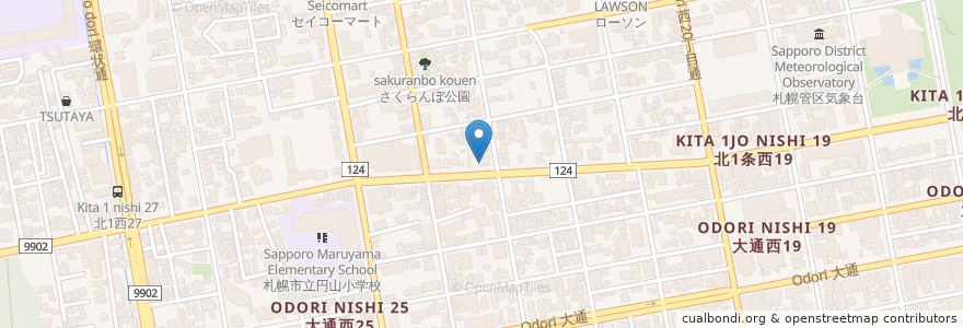 Mapa de ubicacion de Café Mieux en Japan, Präfektur Hokkaido, 石狩振興局, 札幌市, 中央区.