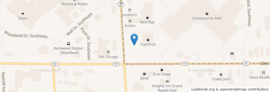 Mapa de ubicacion de Chick-fil-A en الولايات المتّحدة الأمريكيّة, ميشيغان, Kent County, Grand Rapids.