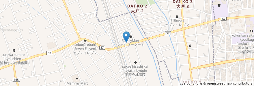 Mapa de ubicacion de がってん食堂 en Japan, 埼玉県, さいたま市, 桜区, 中央区.