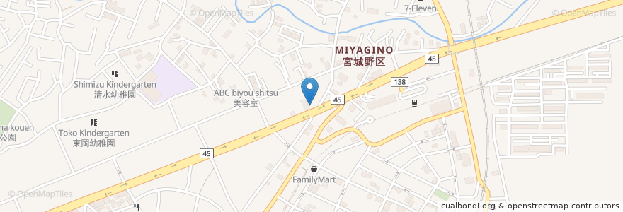 Mapa de ubicacion de Asahiya en Japan, Miyagi Prefecture, Sendai, Miyagino Ward.