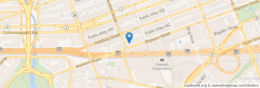 Mapa de ubicacion de Red Room at Cafe 939 en États-Unis D'Amérique, Massachusetts, Suffolk County, Boston.