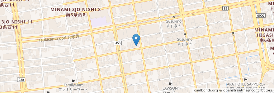 Mapa de ubicacion de 烤肉北都 en اليابان, محافظة هوكايدو, 石狩振興局, 札幌市, 中央区.