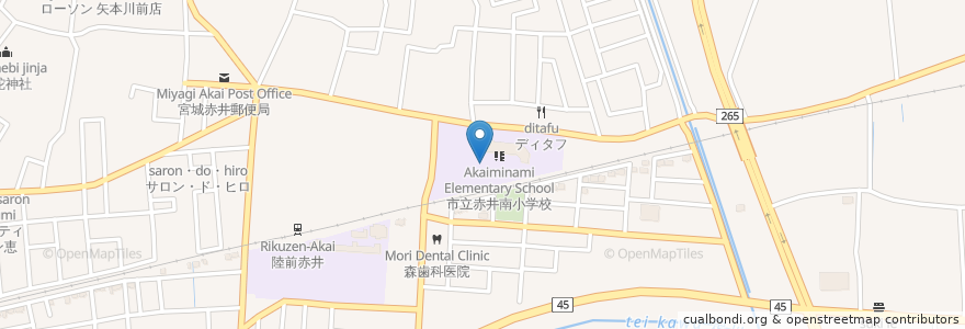 Mapa de ubicacion de 東松島市立赤井南小学校 en 日本, 宮城県, 東松島市.
