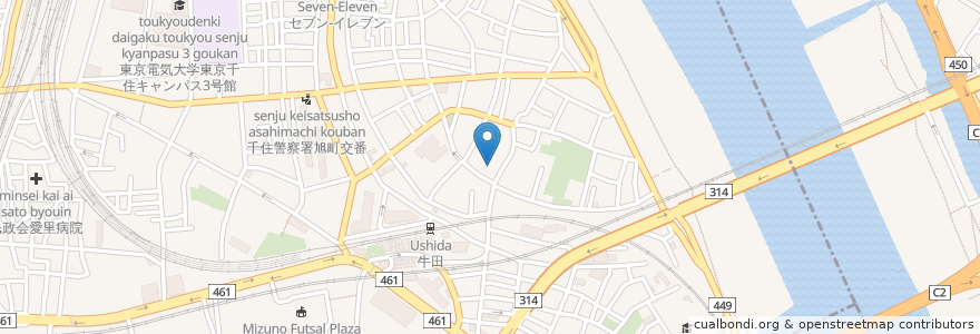 Mapa de ubicacion de 松の湯 en اليابان, 東京都, 足立区.
